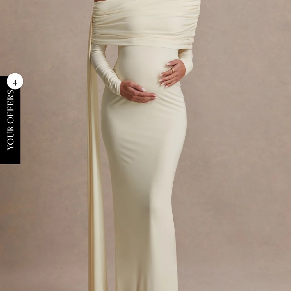 One-Shoulder Maternity Gown in Cream